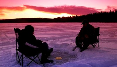 ice fishing in the dark
